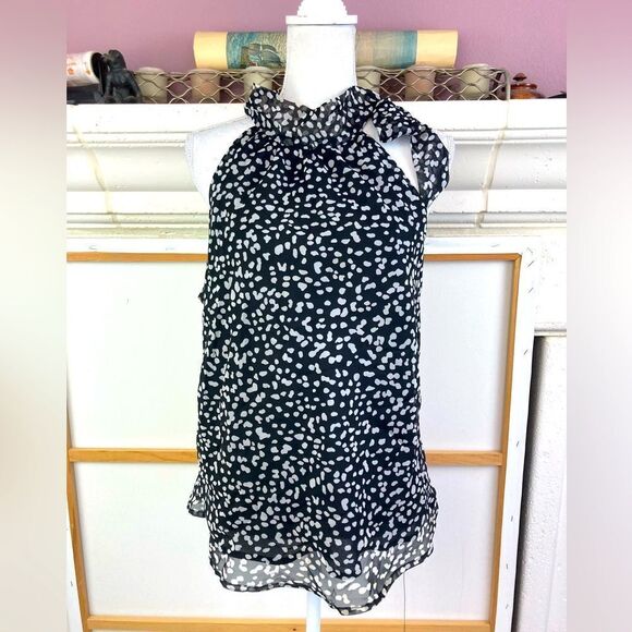 Beautiful tie neck polka dot lined blouse wear as side bow or long NWOT - Picture 1 of 7